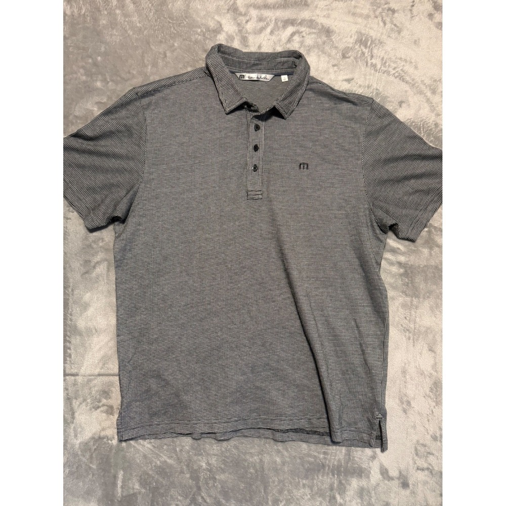 Travis Mathew Polo Shirt Mens XL Black White Houndstooth Golf Performance 3020